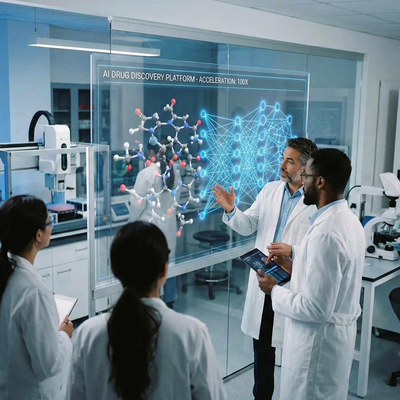 AI Drug Discovery Platform AI drug discovery platform interface displaying molecular structures and machine learning algorithms for pharmaceutical research